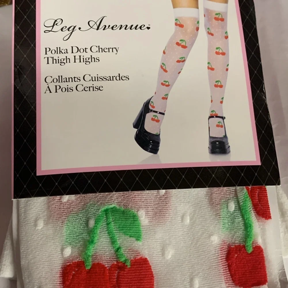 Leg Avenue polka dot cherry thigh high tights one size - Picture 2 of 2